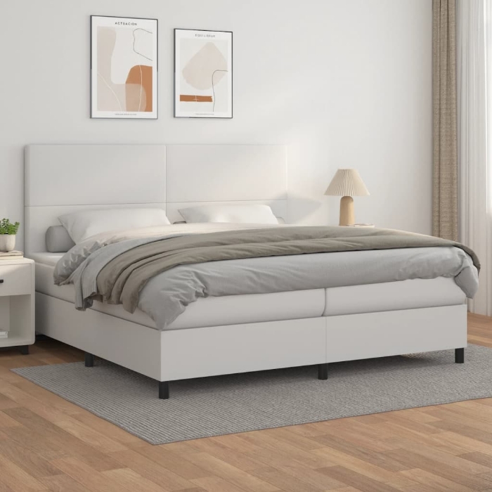 Εικόνα της Κρεβάτι Boxspring με Στρώμα Λευκό 200x200 εκ. Συνθετικό Δέρμα Hobbo