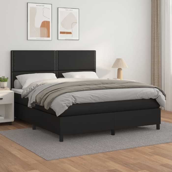 Εικόνα της Κρεβάτι Boxspring με Στρώμα Μαύρο 180x200εκ.από Συνθετικό Δέρμα Hobbo