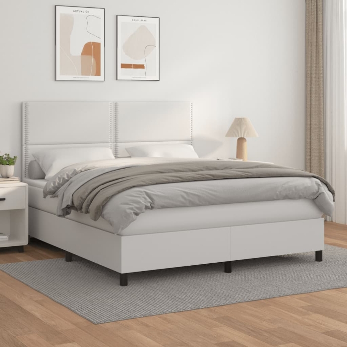 Εικόνα της Κρεβάτι Boxspring με Στρώμα Λευκό 180x200 εκ. Συνθετικό Δέρμα Hobbo