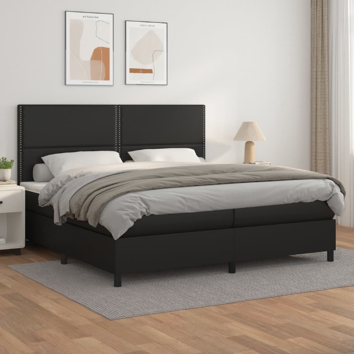 Εικόνα της Κρεβάτι Boxspring με Στρώμα Μαύρο 200x200 εκ. Συνθετικό Δέρμα Hobbo