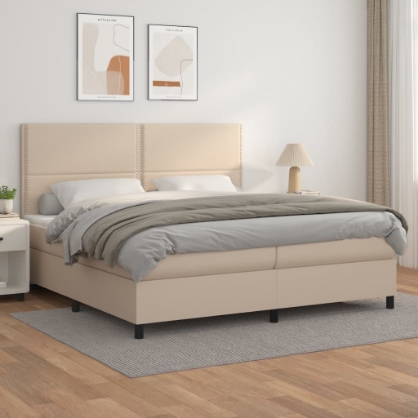 Εικόνα της Κρεβάτι Boxspring με Στρώμα Καπουτσίνο 200x200εκ.από Συνθ.Δέρμα Hobbo