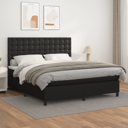 Εικόνα της Κρεβάτι Boxspring με Στρώμα Μαύρο 180x200εκ.από Συνθετικό Δέρμα Hobbo