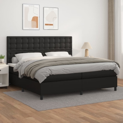 Εικόνα της Κρεβάτι Boxspring με Στρώμα Μαύρο 200x200 εκ. Συνθετικό Δέρμα Hobbo