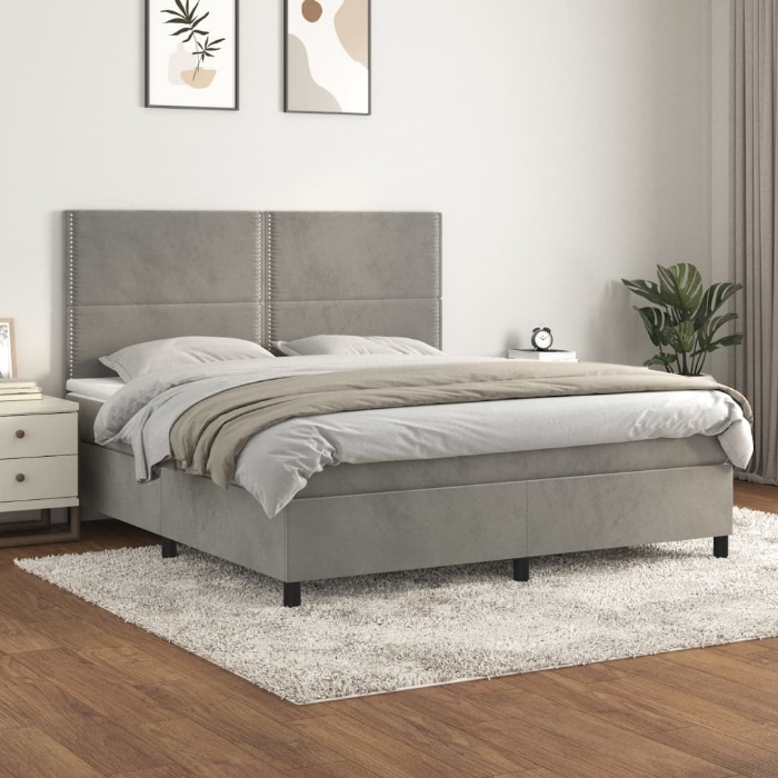 Εικόνα της Κρεβάτι Boxspring με Στρώμα Ανοιχτό Γκρι 180x200 εκ. Βελούδινο Hobbo