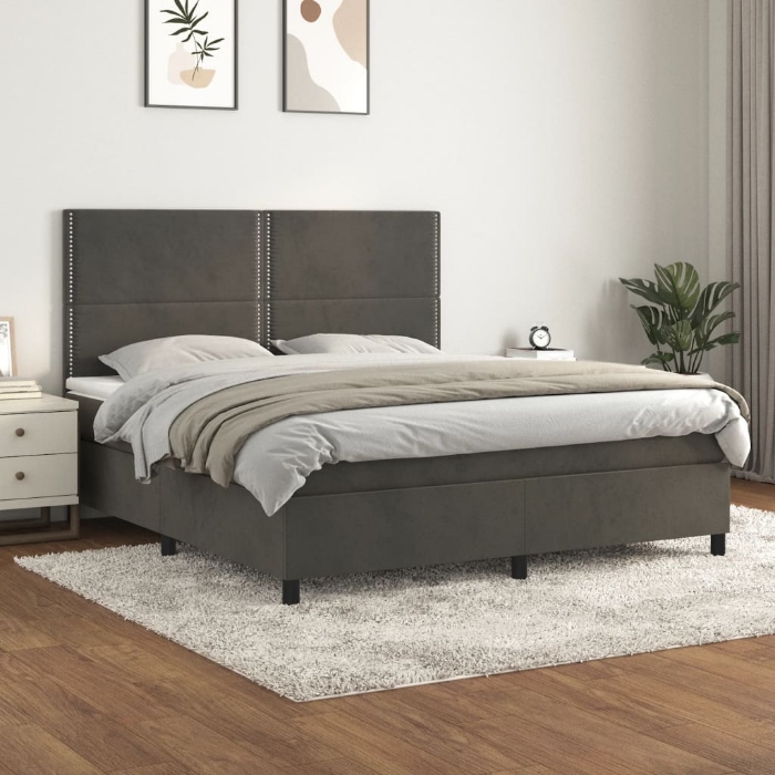 Εικόνα της Κρεβάτι Boxspring με Στρώμα Σκούρο Γκρι 180x200 εκ. Βελούδινο Hobbo