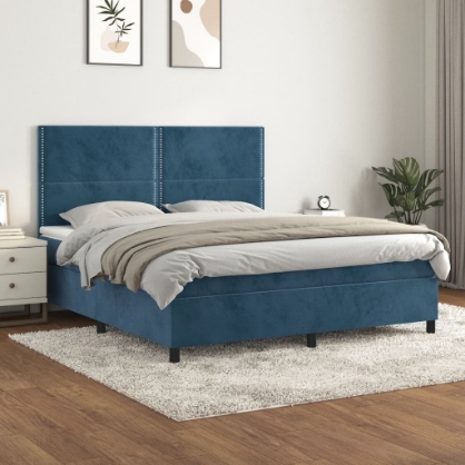 Εικόνα της Κρεβάτι Boxspring με Στρώμα Σκούρο Μπλε 180x200 εκ. Βελούδινο Hobbo