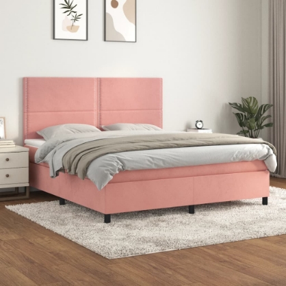 Εικόνα της Κρεβάτι Boxspring με Στρώμα Ροζ 180x200 εκ. Βελούδινο Hobbo