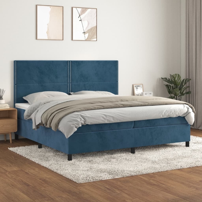 Εικόνα της Κρεβάτι Boxspring με Στρώμα Σκούρο Μπλε 200x200 εκ. Βελούδινο Hobbo