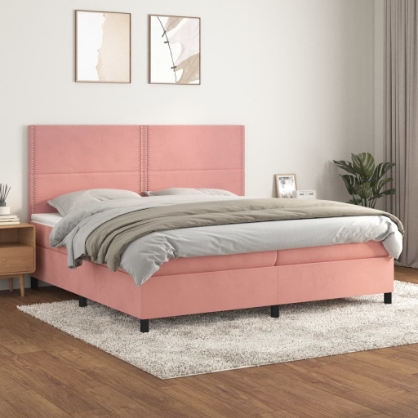 Εικόνα της Κρεβάτι Boxspring με Στρώμα Ροζ 200x200 εκ. Βελούδινο Hobbo