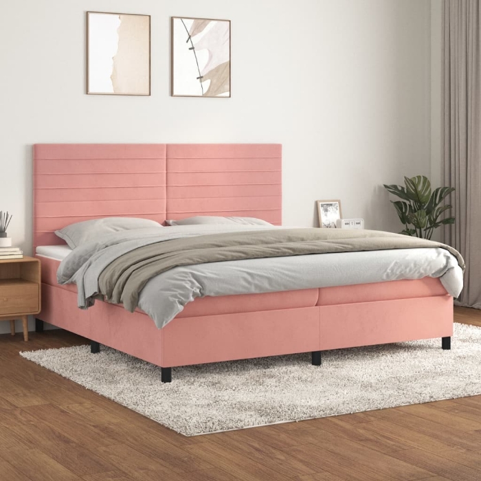 Εικόνα της Κρεβάτι Boxspring με Στρώμα Ροζ 200x200 εκ. Βελούδινο Hobbo