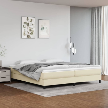 Εικόνα της Κρεβάτι Boxspring με Στρώμα Κρεμ 200x200 εκ. Συνθετικό Δέρμα Hobbo