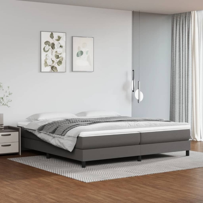 Εικόνα της Κρεβάτι Boxspring με Στρώμα Γκρι 200x200 εκ. Συνθετικό Δέρμα Hobbo