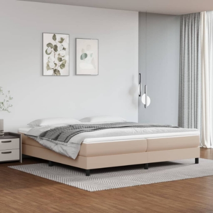 Εικόνα της Κρεβάτι Boxspring με Στρώμα Καπουτσίνο 200x200εκ.από Συνθ.Δέρμα Hobbo