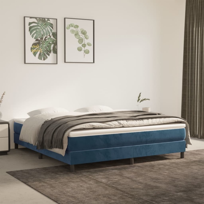 Εικόνα της Κρεβάτι Boxspring με Στρώμα Σκούρο Μπλε 180x200 εκ. Βελούδινο Hobbo