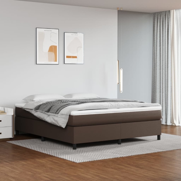 Εικόνα της Κρεβάτι Boxspring με Στρώμα Καφέ 180x200 εκ. Συνθετικό Δέρμα Hobbo