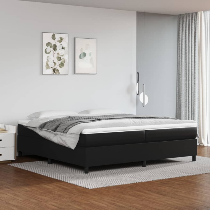 Εικόνα της Κρεβάτι Boxspring με Στρώμα Μαύρο 200x200 εκ. Συνθετικό Δέρμα Hobbo