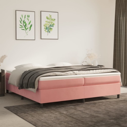 Εικόνα της Κρεβάτι Boxspring με Στρώμα Ροζ 200x200 εκ. Βελούδινο Hobbo