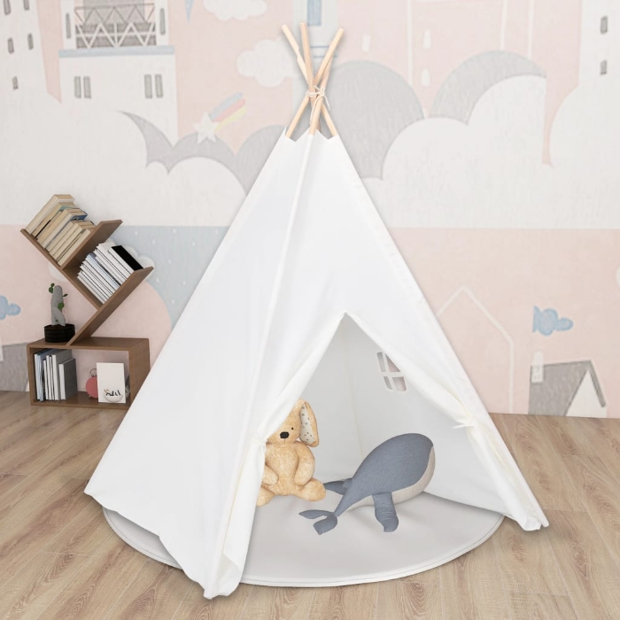 Εικόνα της Σκηνή Teepee Παιδική Λευκή 120x120x150 εκ. Peach Skin με Σάκο Hobbo