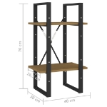 Εικόνα της Βιβλιοθήκη με 2 Ράφια Καφέ 40x30x70 εκ. από Μασίφ Ξύλο Πεύκου Hobbo