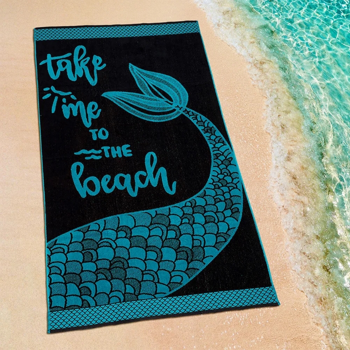 Εικόνα της Lino Πετσετα Θαλασσης Beach Time Black-petrol 86x160