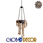 Εικόνα της GloboStar® RUNNER 01115 Vintage Industrial Κρεμαστό Φωτιστικό Οροφής Πολύφωτο 6 x E27 Μαύρο με Μπεζ Σχοινί Φ45 x Y60cm