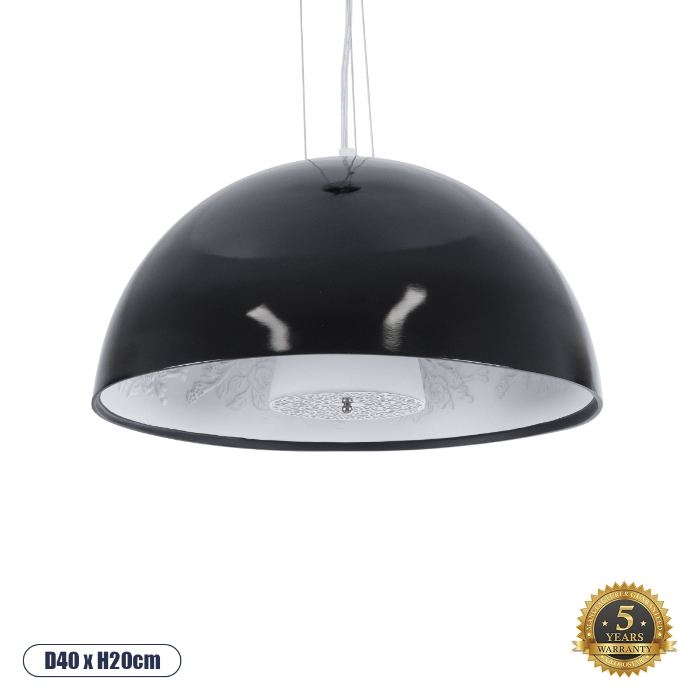 Εικόνα της GloboStar® SERENIA BLACK 01151 Κρεμαστό Φωτιστικό Οροφής Μονόφωτο 1 x E27 AC220-240V - Φ40 x Υ20cm - Μαύρο Γύψινο Καμπάνα