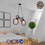 Εικόνα της GloboStar® BIKE BLACK 01213 Vintage Κρεμαστό Φωτιστικό Οροφής Δίφωτο 2 x E27 Μαύρο Μεταλλικό Μ67 x Π1.5 x Υ41cm