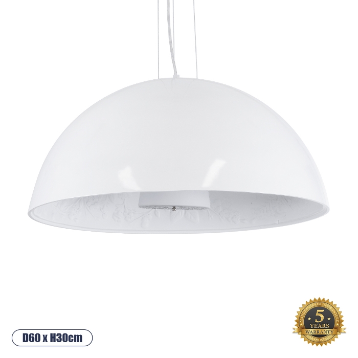 Εικόνα της GloboStar® SERENIA WHITE 01271 Κρεμαστό Φωτιστικό Οροφής Μονόφωτο 1 x E27 AC220-240V IP20 - Φ60 x Υ30cm - Λευκό Γύψινο Καμπάνα