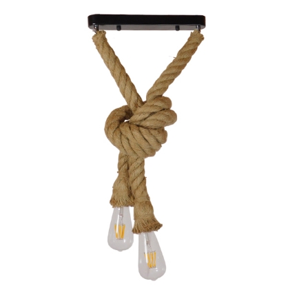 Εικόνα της GloboStar® ROPE 01279 Vintage Industrial Κρεμαστό Φωτιστικό Οροφής Δίφωτο 2 x E27 με 1 μέτρο Μπεζ Σχοινί Φ3.5 x Y100cm