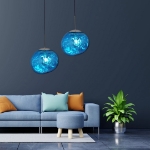 Εικόνα της GloboStar® DIXAR BLUE 01467 Κρεμαστό Φωτιστικό Οροφής Μονόφωτο 1 x E27 Γυάλινο Μπλε Φ36 x Υ45cm