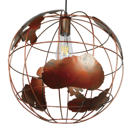 Εικόνα της GloboStar® EARTH 01665 Vintage Industrial Κρεμαστό Φωτιστικό Οροφής Μονόφωτο 1 x E27 Καφέ Σκουριά Μεταλλικό Πλέγμα Φ40 x Υ40cm