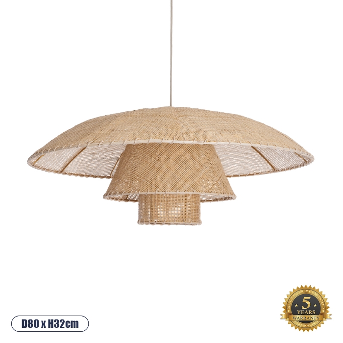 Εικόνα της GloboStar® ZORA 02139 Boho Κρεμαστό Φωτιστικό Οροφής Μονόφωτο 1 x E27 AC220-240V IP20 - Φ80 x Υ32cm - Μπεζ Υφασμάτινο Καμπάνα