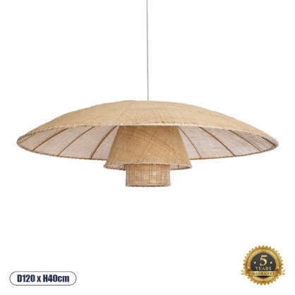 Εικόνα της GloboStar® ZORA 02140 Boho Κρεμαστό Φωτιστικό Οροφής Μονόφωτο 1 x E27 AC220-240V IP20 - Φ120 x Υ40cm - Μπεζ Υφασμάτινο Καμπάνα