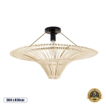 Εικόνα της GloboStar® PALERMO 02152 Boho Φωτιστικό Οροφής Μονόφωτο 1 x E27 AC220-240V IP20 - Φ60 x Υ36cm - Μπεζ Ξύλινο Μπαμπού Πλέγμα