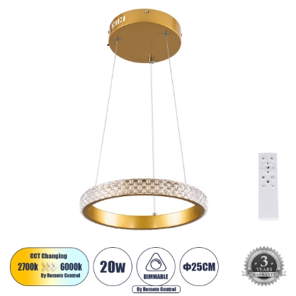 Εικόνα της GloboStar® DIAMOND 61127 Κρεμαστό Φωτιστικό Δαχτυλίδι-Κύκλος LED CCT 20W 2356lm 360° AC 220-240V