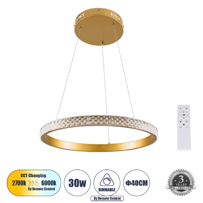 Εικόνα της GloboStar® DIAMOND 61129 Κρεμαστό Φωτιστικό Δαχτυλίδι-Κύκλος LED CCT 30W 3513lm 360° AC 220-240V