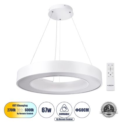 Εικόνα της GloboStar® RA 61195 Κρεμαστό Φωτιστικό Δαχτυλίδι-Κύκλος LED CCT 67W 7370lm 120° AC 220-240V