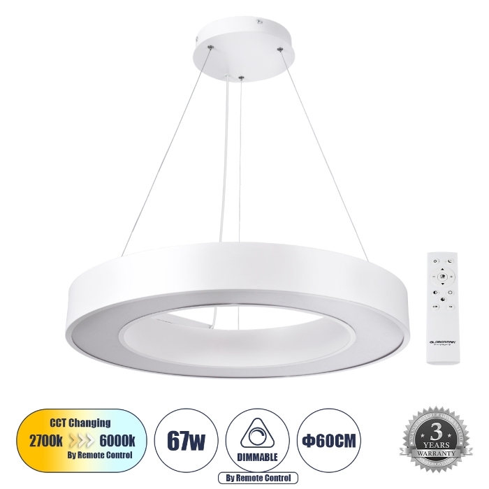 Εικόνα της GloboStar® RA 61195 Κρεμαστό Φωτιστικό Δαχτυλίδι-Κύκλος LED CCT 67W 7370lm 120° AC 220-240V