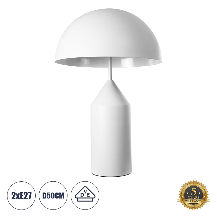 Εικόνα της GloboStar® URANUS-L 61458 Επιτραπέζιο Φωτιστικό Πορτατίφ Δίφωτο 2 x E27 AC220-240V IP20 - Φ50 x Υ77cm - Λευκό Μεταλλικό Καμπάνα