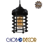 Εικόνα της GloboStar® DARSEY 10001145 Vintage Industrial Κρεμαστό Φωτιστικό Οροφής Μονόφωτο 1 x E27 Μαύρο Μεταλλικό Πλέγμα Φ10 x Y25cm