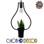 Εικόνα της GloboStar® FLOWERPOT 10001210 Κρεμαστό Φωτιστικό Οροφής Μονόφωτο 1 x E27 Μαύρο Μεταλλικό με Διακοσμητικό Φυτό Φ27 x Y40cm