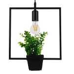 Εικόνα της GloboStar® FLOWERPOT 10001211 Κρεμαστό Φωτιστικό Οροφής Μονόφωτο 1 x E27 Μαύρο Μεταλλικό με Διακοσμητικό Φυτό Φ30 x Y30cm