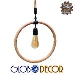 Εικόνα της GloboStar® MALVERN  Industrial Κρεμαστό Φωτιστικό Οροφής Μονόφωτο 1 x E27 Μαύρο Μεταλλικό με Μπεζ Σχοινί Μ34 x Π22 x Υ34cm