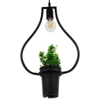 Εικόνα της GloboStar® FLOWERPOT 10001210 Κρεμαστό Φωτιστικό Οροφής Μονόφωτο 1 x E27 Μαύρο Μεταλλικό με Διακοσμητικό Φυτό Φ27 x Y40cm