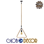 Εικόνα της GloboStar® MALVERN  Industrial Κρεμαστό Φωτιστικό Οροφής Μονόφωτο 1 x E27 Μαύρο Μεταλλικό με Μπεζ Σχοινί Μ37 x Π22 x Υ34cm