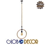 Εικόνα της GloboStar® MALVERN  Industrial Κρεμαστό Φωτιστικό Οροφής Μονόφωτο 1 x E27 Μαύρο Μεταλλικό με Μπεζ Σχοινί Μ34 x Π22 x Υ34cm