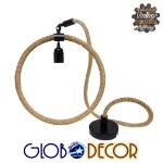 Εικόνα της GloboStar® MALVERN  Industrial Κρεμαστό Φωτιστικό Οροφής Μονόφωτο 1 x E27 Μαύρο Μεταλλικό με Μπεζ Σχοινί Μ34 x Π22 x Υ34cm