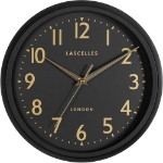 Εικόνα της Lascelles - Ρολόι Τοίχου Retro Matt Black/Gold Numbers 30cm