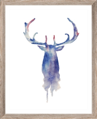 Εικόνα της Brookpace Lascelles - Art Print Watercolour Stag Με Ξύλινη Κορνίζα