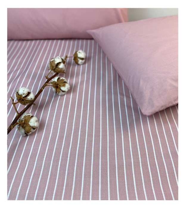 Εικόνα της Σετ 1/Σεντονι + 1/Μαξιλαροθηκη Stripe Dusty Rose